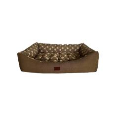 Cama Para Cachorro Retangular Em Corino + Poliéster Marrom Ursinho Extra Grande (xgg) 98 X 65 Cm