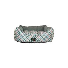 Cama Para Cachorro Quadrada Em Poliéster Pied De Poule Cinza E Rosa Pequena (p) 40 X 40 Cm