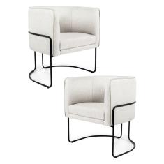 Kit 2 Poltronas Decorativas Pés Metal Betina A-48 Linho Flocos - Domi