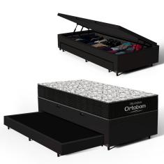 Cama Box Baú com Colchão de Espuma D45 Ortobom Airtech 150 + Auxiliar Unique Solteiro 88cm