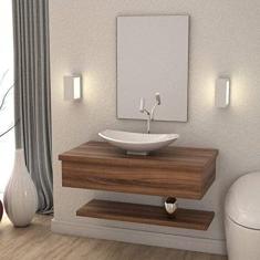 Bancada para Banheiro 80cm com Cuba Canoa L45 Prateleira e Espelheira 806w Metrópole Compace Nogal