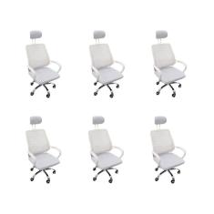 Kit 6 Cadeiras Escritório Diretor Mesh Encosto Cabeça Branco