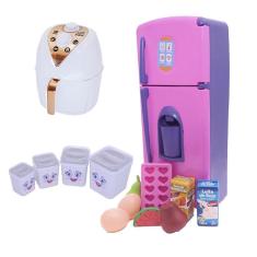 Kit menina cozinha infantil brinquedo geladeira 15peças