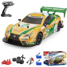 Carro de controle remoto para drift, 1/16 Escala 2.4GHz 4WD 30+KM/H Carro RC de alta velocidade com luzes de LED, pneus extras para drifting Brinquedos para carros de corrida 2 baterias