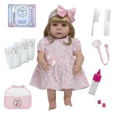 Bebê Reborn Grande Menina Loira Enxoval Completo Pode Banho - Cegonha 