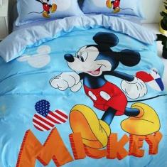 Jogo De Cama Solteiro King Infantil Mickey Azul 4 Peças - Casa Da Fama