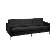 Sofá Florence Knoll 3 Lugares Cromado Em Sintético Preto Cor Preto