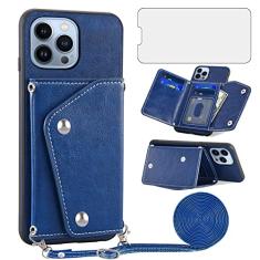 Asuwish Capa de celular para iPhone 13 Pro 6,1 polegadas com protetor de tela de vidro temperado e suporte para cartão de crédito alça transversal para celular iPhone13Pro 5G i i-Phone i13 iPhone13