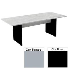 Mesa de Reunião Retangular 200 x 90 cm Pé Painel PE25 em MDP Cinza com Base Preta