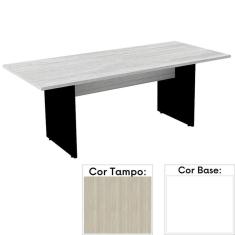 Mesa de Reunião Retangular 200 x 90 cm Pé Painel PE25 em MDP Cor Nogueira CasaBlanca e Base Branca
