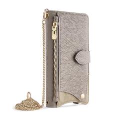 HAO RIYLN Capa carteira para Samsung Galaxy S24 Ultra/S24 Plus/S24, capa de telefone flip de couro elegante com compartimento para cartão com zíper espelho corrente de metal capa à prova de choque,