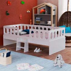 Cama Infantil Lara Solteiro Com Escadinha Branco - Baby Mobília - BABY