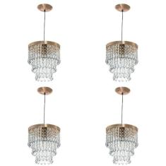 Kit 4 Lustre Pendente De Cristal Acrílico Manucrilic Cobre - MARRYLUZ