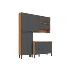 Cozinha Completa Nápoli  3 Peças (1 Armário + 1 Balcão + 1 Paneleiro) C3p02 Castanho/chumbo - Ronipa