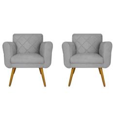 Kit 02 Poltronas Decorativas Isa em Tressê Suede Cinza - DS Estofados 