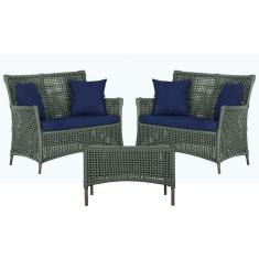 2 Sofá Área e Mesa Igapó Alumínio Pintura Marrom Corda Náutica Estofado Impermeável Almofada 10 Trama