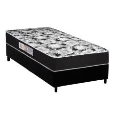 Cama Box Solteiro: Colchão Espuma Luckspuma D45 Gran Luck Black + Base Crc Suede Black(88X188)