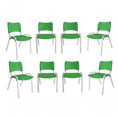 Kit 8 Cadeiras Iso Para Escola Escritório Comércio Verde Base Branca
