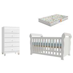 Berço Americano Lara Com Colchão Gazin E Cômoda Gaveteiro Ternura Baby Branco Brilho - Incorplac