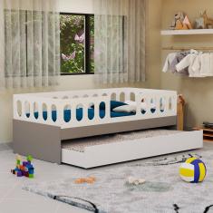 Cama Infantil Lara Solteiro com Cama Auxiliar Branco e Cinza - Baby Mobília
