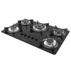 COOKTOP FOGATTI SAFE 5 BOCAS TRIPLA CHAMA MESA VIDRO - PRETO FLANGE INOX