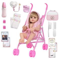 Boneca Reborn Loira Cabelo Longo Linda Com Carrinho Infantil - Cegonha