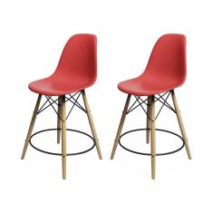 Kit 2 Banquetas Eames Eiffel De Madeira Assento Vermelho