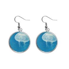 Brinco feminino com pingente de prata com imagem da natureza, oceano, água-viva
