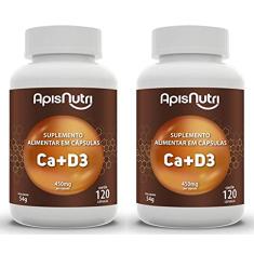 Kit 2 CA + D3 Cálcio + Vitamina D3 Apisnutri 120 cápsulas