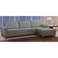 Sofá 3 Lugares 2,60m Living com Chaise Lavinia Linho Cinza Adonai Estofados