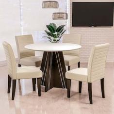 Mesa de Jantar Redonda Dobuê Turim com 4 Cadeiras com Revestimento em Suede
