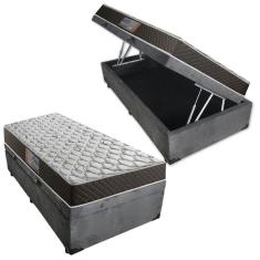 Cama Box Baú Solteiro Colchão Molas Ensacadas Acolchões + Box Suede 65x88x188
