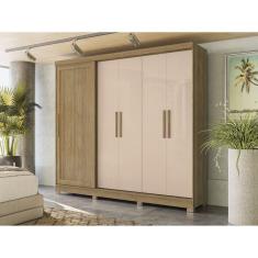 Roupeiro Mdp 5 Portas e 4 Gavetas com Pés Nogueira/Macadamia