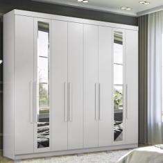 Guarda-roupa 8 Portas 4 Gavetas Master New com Espelho e Pés Branco