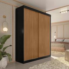 Guarda-roupa Solteiro 2 Portas de Correr 2 Gavetas Peônia Yescasa Preto/Amêndola