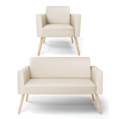 Sofá Namoradeira Com Poltrona Pés Palito Natural Marisa Corino Bege D03 - D`rossi