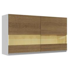 Armário De Cozinha Aéreo 100% MDF 120 cm 2 Portas Vidro Reflex Branco/