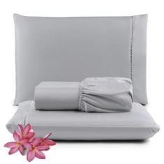 Jogo Lençol Solteiro 2 Peças 400 Fios Micropercal Cinza - Bellissima C
