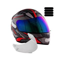 Capacete Masculino Ebf Spider Vermelho Mais Viseira Camaleão e Adesivo