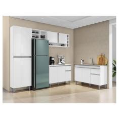 Cozinha Ambiente Vanessa e Balcão de Pia Tatiane 120 cm Branco Brilho - ajl