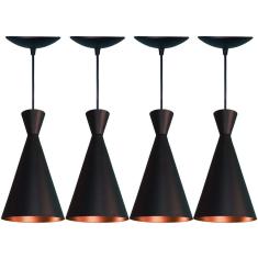Kit 4 Pendentes Cone Preto Fosco E Cobre