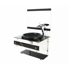 Gabinete de vidro para banheiro 60cm it inox com cuba chapeu - mármore