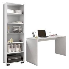 Mesa para Computador Gávea e Livreiro Office Branco Trama - Móveis Leã