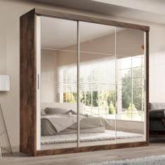 Guarda Roupa Casal Paris 2 gavetas Com espelho Nas 3 portas de Correr 