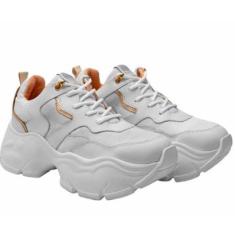 Tênis Chuncky Feminino em Couro Ariela /Dourado Polo Urban-Feminino