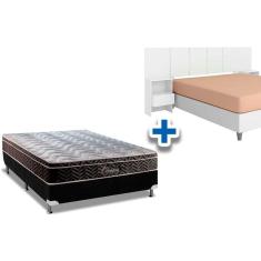 Cama Box Casal Crc + Colchão Molas Olímpia + Cabeceira Tulipa Branco