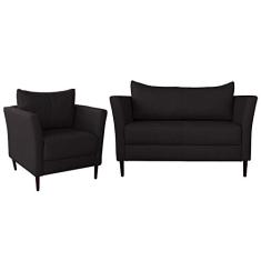Conjunto Sofá 2 Lugares com Poltrona Pés Palito Lubbock Couro Marrom - Gran Belo