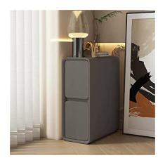 Mesas laterais de cama, 2 gavetas, mesa de cabeceira com economia de espaço, mesas de cabeceira de madeira ultra estreita, mesa lateral cacifo para sala de estar, quarto, escritório, totalmente montado, acabamento de couro artificial cinza escuro