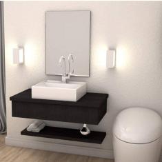 Bancada para Banheiro 80cm com Cuba Q39 e Prateleira 805W Metrópole Compace Preto Onix
