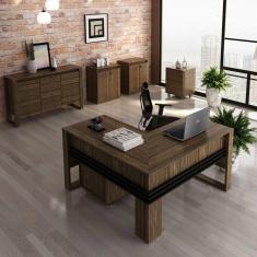 Conjunto Home Office 6 Peças Nogal/Preto Tecno Mobili Nogal/Preto